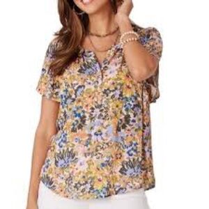 Democracy Short Sleeve Bell Sleeve Floral Print Woven Top, Size XL